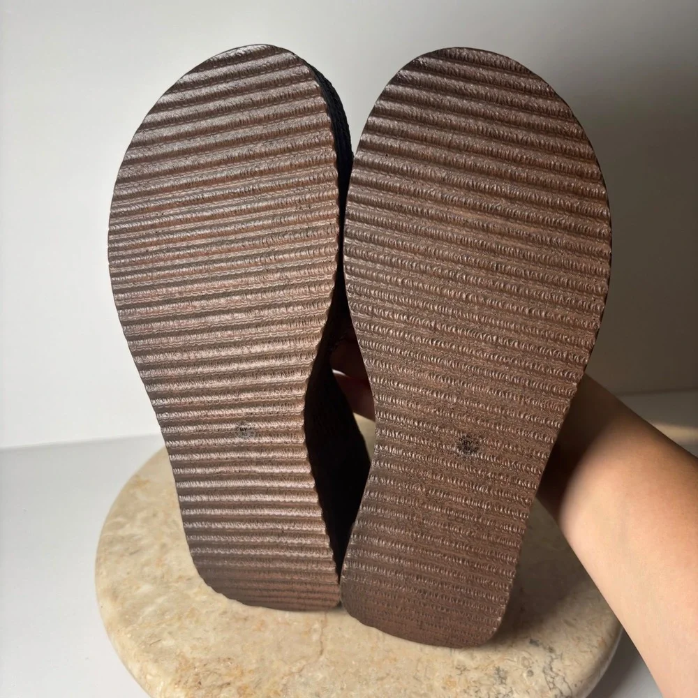 VTG Arizona Jean Co Platform Wedge Sandals 9M Brown Leather Rope Bow Y2K Bratz